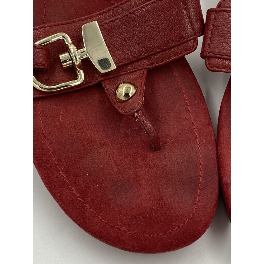 Nine West Red Women’s Size 7.5 Slip-On Sandals Leather Wedge Buckle Summer - Picture 6 of 12